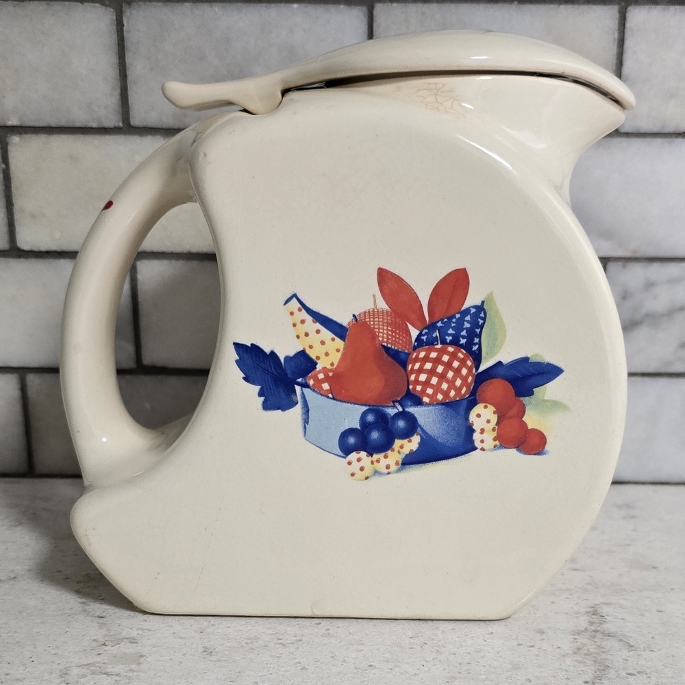 Vintage 1940's Universal Cambridge Fruit Design Pitcher Tip Top Lid